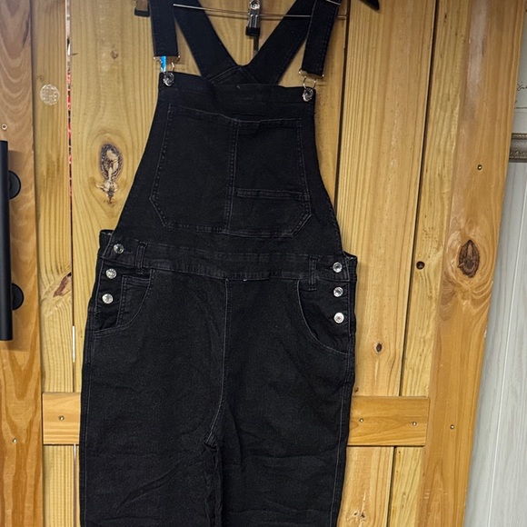 None Pants - Classic Black Denim Jumpsuit